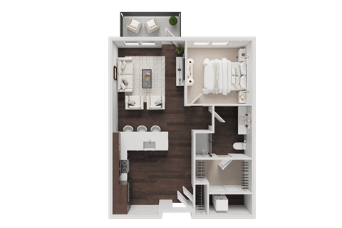 Floor plan for 1 bed, 1 bath, 695 sqft